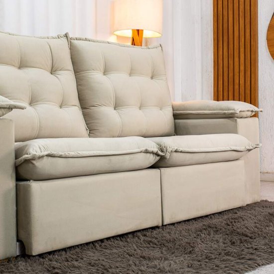 Sof� Retr�til Reclin�vel Lexus 2,10m Veludo Bege K045 - Molas Ensacadas