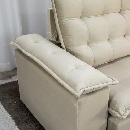 Sof� Retr�til Reclin�vel Lexus 2,10m Veludo Bege K045 - Molas Ensacadas