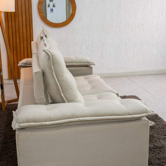 Sof� Retr�til Reclin�vel Lexus 2,10m Veludo Bege K045 - Molas Ensacadas