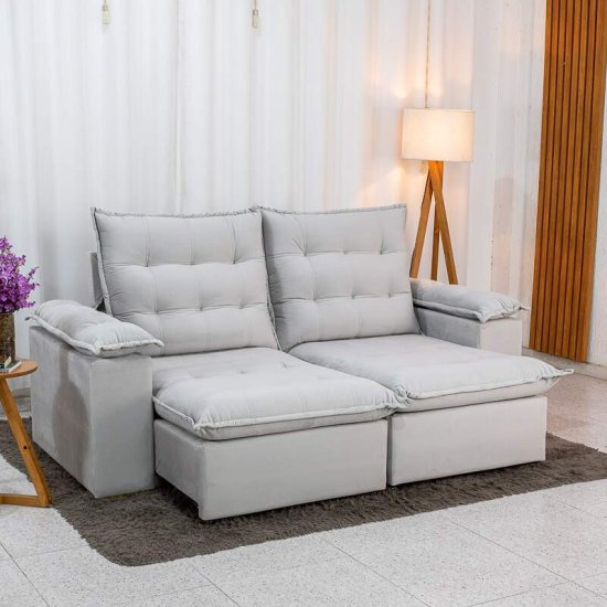 Sof� Retr�til Reclin�vel Lexus 2,10m Veludo Cinza K043 - Molas Ensacadas