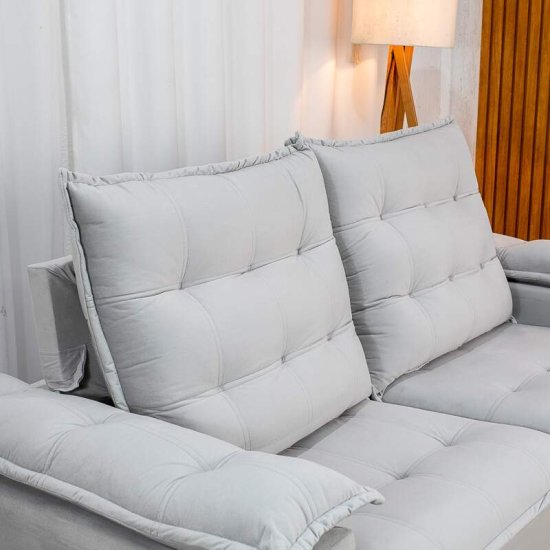 Sof� Retr�til Reclin�vel Lexus 2,10m Veludo Cinza K043 - Molas Ensacadas