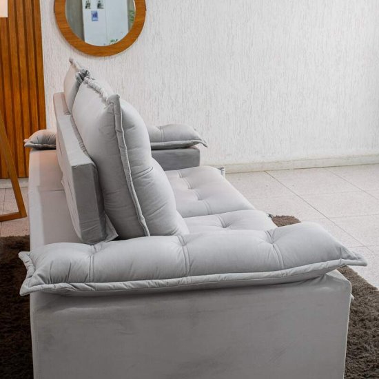 Sof� Retr�til Reclin�vel Lexus 2,10m Veludo Cinza K043 - Molas Ensacadas