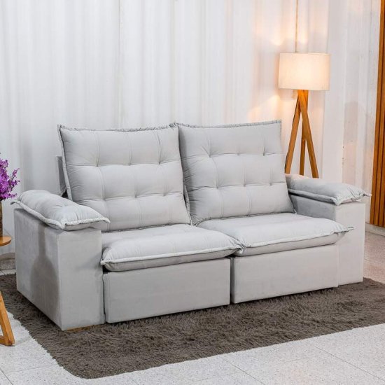Sof� Retr�til Reclin�vel Lexus 2,10m Veludo Cinza K043 - Molas Ensacadas