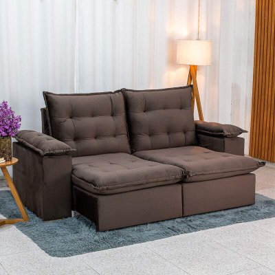 Sof� Retr�til Reclin�vel Lexus 2,10m Veludo Marrom D4461 - Molas Ensacadas
