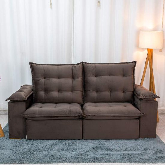 Sof� Retr�til Reclin�vel Lexus 2,10m Veludo Marrom D4461 - Molas Ensacadas