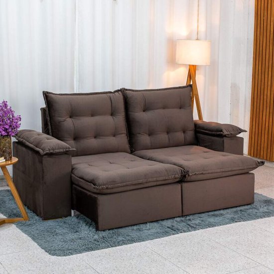 Sof� Retr�til Reclin�vel Lexus 2,10m Veludo Marrom D4461 - Molas Ensacadas
