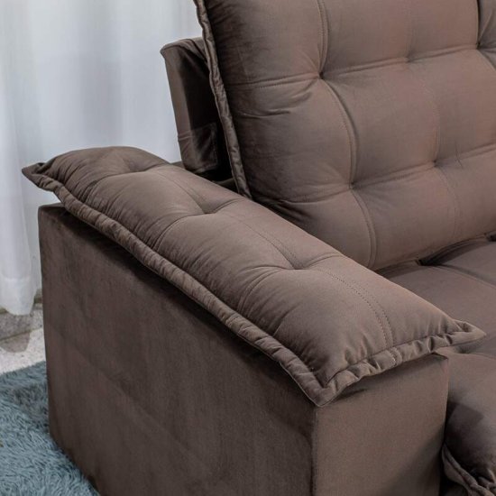 Sof� Retr�til Reclin�vel Lexus 2,10m Veludo Marrom D4461 - Molas Ensacadas