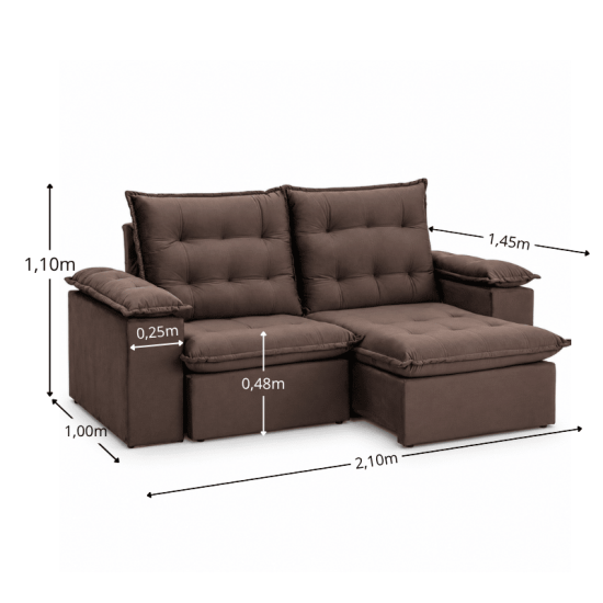 Sof� Retr�til Reclin�vel Lexus 2,10m Veludo Marrom D4461 - Molas Ensacadas
