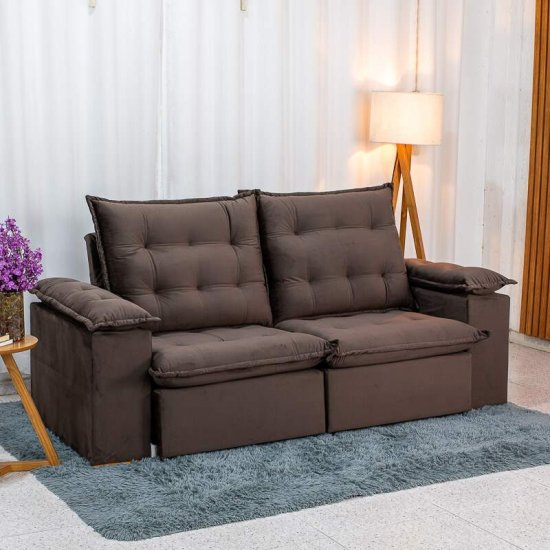 Sof� Retr�til Reclin�vel Lexus 2,10m Veludo Marrom D4461 - Molas Ensacadas