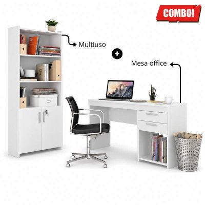 Combo Multiuso 0,70m Escrit�rio 2 Portas + Mesa 1,21m Office NT 51015 Branco - Not�vel