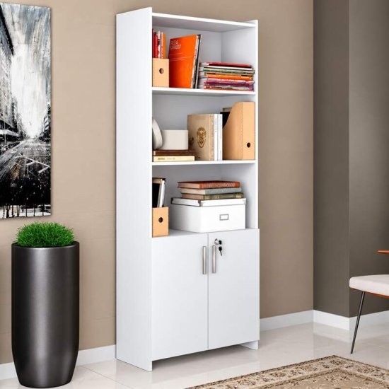 Combo Multiuso 0,70m Escrit�rio 2 Portas + Mesa 1,21m Office NT 51015 Branco - Not�vel