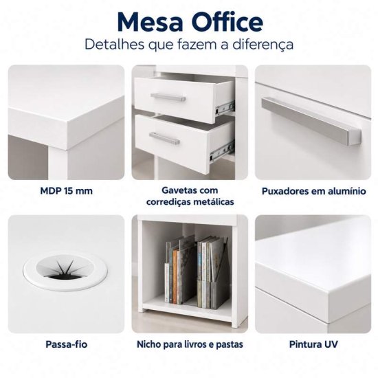 Combo Multiuso 0,70m Escrit�rio 2 Portas + Mesa 1,21m Office NT 51015 Branco - Not�vel