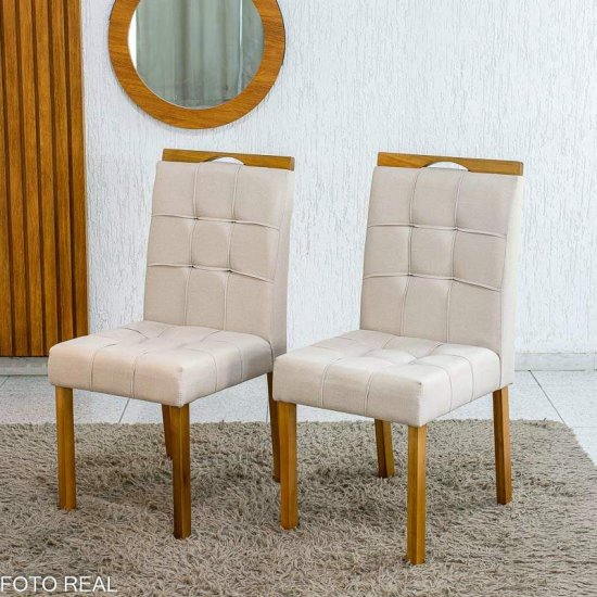Mesa de Jantar Moscou 120x80 Vidro Off Base Cinamomo Minas Plac + 4 Cadeiras Sophia Linho Bege 200 Estrutura Madeira WM Decor - Entregue Montada