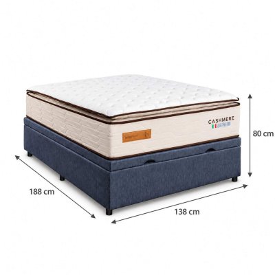 Colch�o Casal Molas Ensacadas Cashmere Bianchi + Base Box Ba� Casal Confort Linh�o Petr�leo Blindado Issacar - 138x188x80