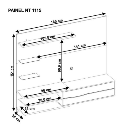 Painel NT 1115 Larg. 1.80m Off White/Freij� C/ Led para TV at� 60\\\" - Not�vel