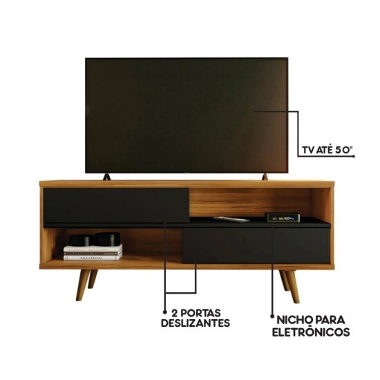 Rack Bancada NT 1180 Larg.1.35m Freij�/Preto para TV at� 55\\\" - Not�vel