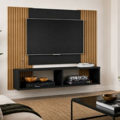Painel Navi Larg. 1.20m Preto Ripado para TV at� 47
