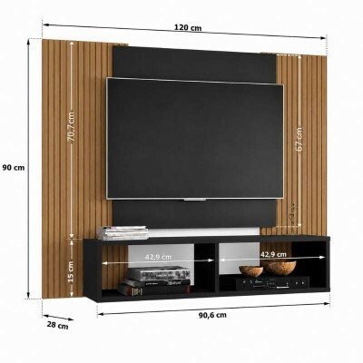 Painel Navi Larg. 1.20m Preto Ripado para TV at� 47