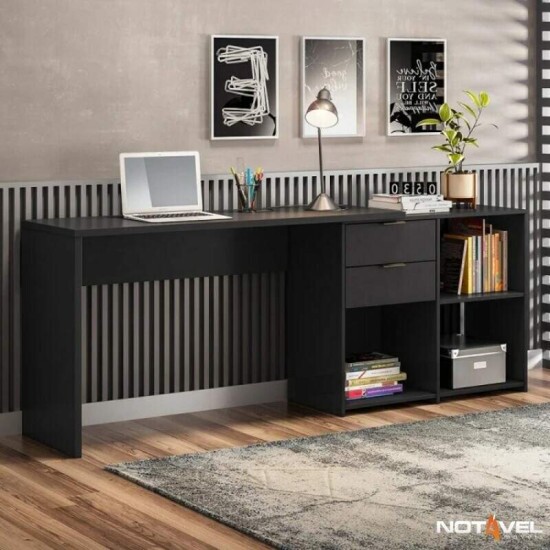 Mesa Office NT 2060 Larg. 2.00m Preto 2 Gavetas Not�vel - Oferta
