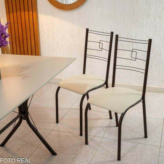 Mesa Paraty Base Cabo Frio Marrom Tampo Pedra Off 120x75 4 Cadeiras Paraty Assento Creme - Teixeira
