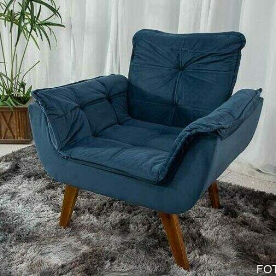 Poltrona P�rola Veludo Azul