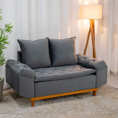 Sof 2 lugares Blgica Veludo Cinza Larg. 1.60m Cinza