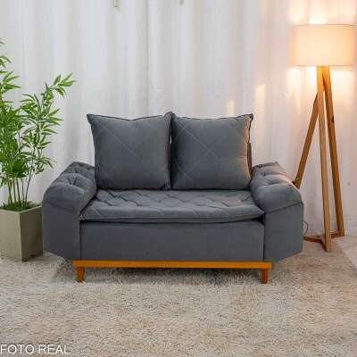 Sof 2 lugares Blgica Veludo Cinza Larg. 1.60m Cinza