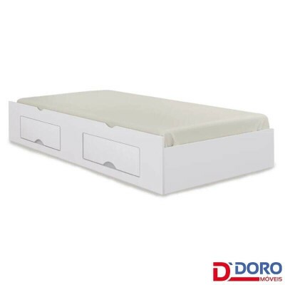 Cama Auxiliar Solteiro 2 Gavetas Branca 93x188x33 - D Doro