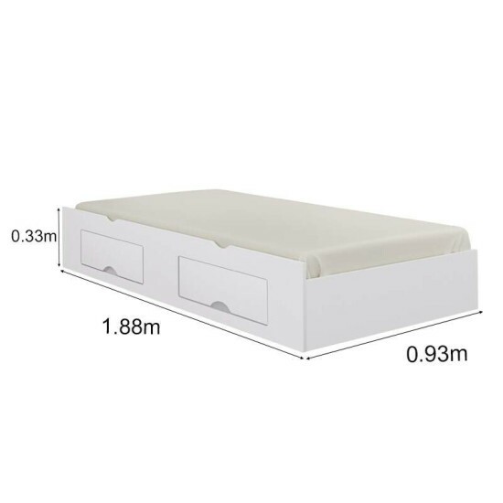 Cama Auxiliar Solteiro 2 Gavetas Branca 93x188x33 - D Doro