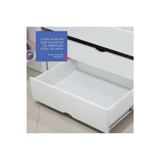 Cama Auxiliar Solteiro 2 Gavetas Branca 93x188x33 - D Doro