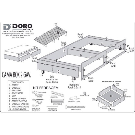 Cama Auxiliar Solteiro 2 Gavetas Yp� 93x188x33 - D Doro