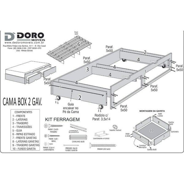 Cama Auxiliar Solteiro 2 Gavetas Yp 93x188x33 - D Doro