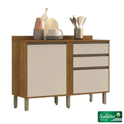 Balc�o Cozinha P�rola Cinamomo/Off 2 Portas 2 Gavetas Larg. 1.20m - Sall�to