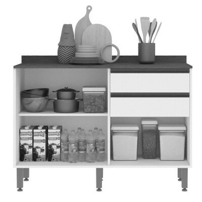 Balc�o Cozinha P�rola Cinamomo/Off 2 Portas 2 Gavetas Larg. 1.20m - Sall�to