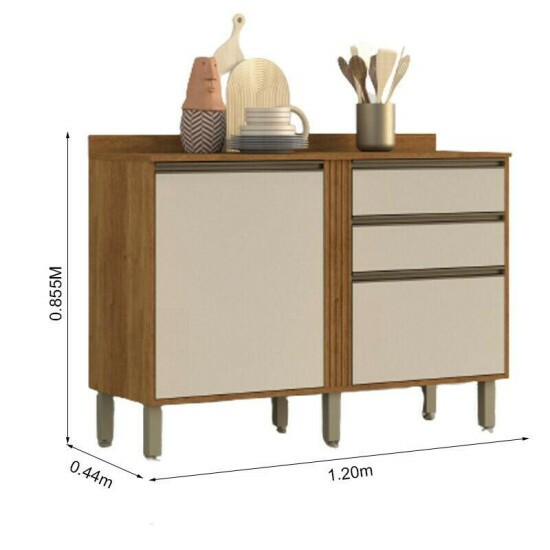 Balc�o Cozinha P�rola Cinamomo/Off 2 Portas 2 Gavetas Larg. 1.20m - Sall�to