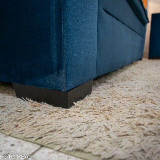 Sof� 3 e 2 lugares Fran�a com Puff Veludo Azul A16