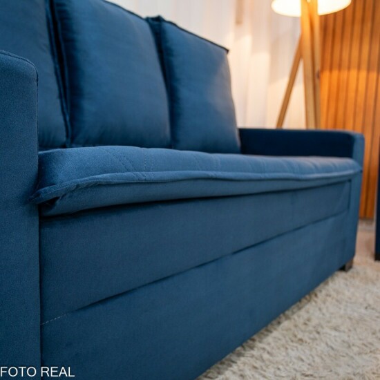Sof� 3 e 2 lugares Fran�a com Puff Veludo Azul A16