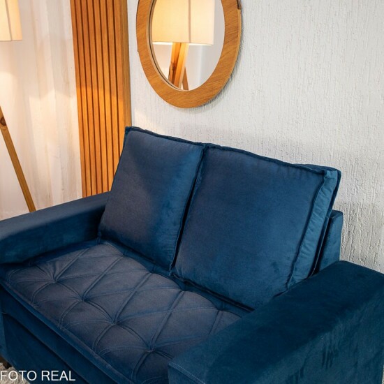 Sof� 3 e 2 lugares Fran�a com Puff Veludo Azul A16