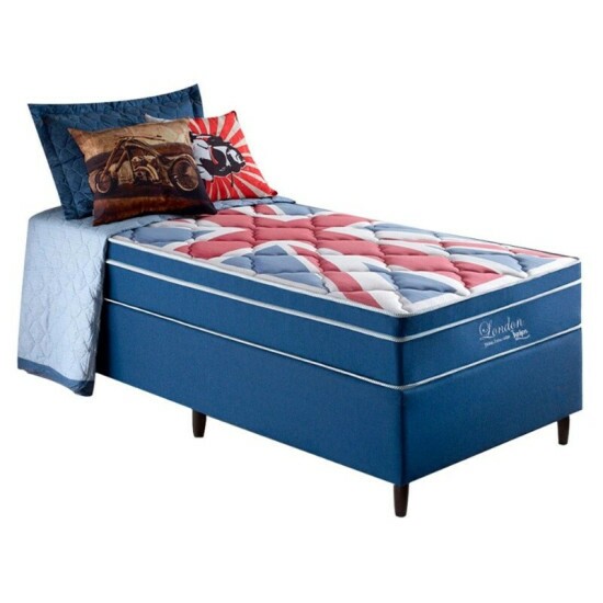 Box Azul + Colch�o Solteiro London Molas Superlastic 88x188x68 - Anjos