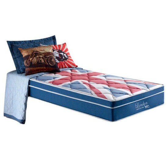 Box Azul + Colch�o Solteiro London Molas Superlastic 88x188x68 - Anjos