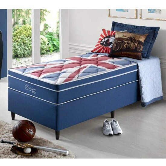 Box Azul + Colch�o Solteiro London Molas Superlastic 88x188x68 - Anjos