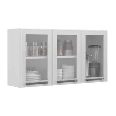 Armrio Areo Cozinha Florena em Ao 3 Portas c/Vidro Larg. 1.05m Branco (1841) Itatiaia
