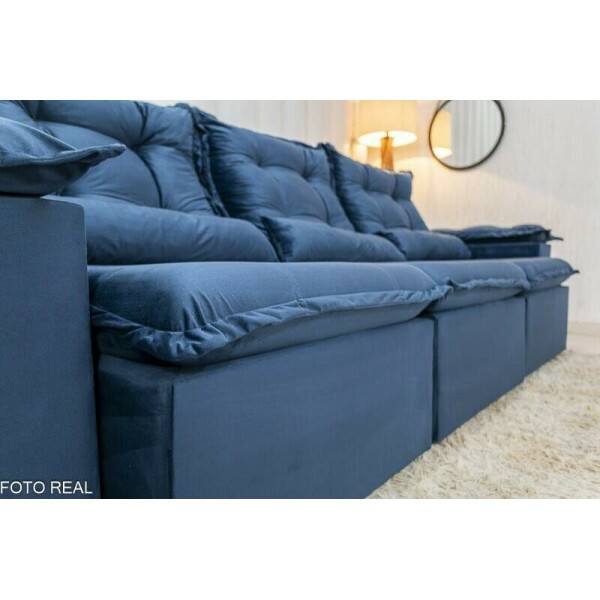 Sof Retrtil Reclinvel Grcia 2.70m Veludo Azul - Sem Caixa
