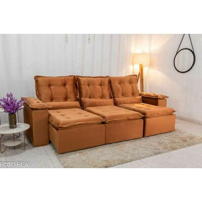 Sof Retrtil Reclinvel Grcia 2.70m Veludo Terracota - Sem Caixa
