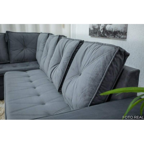 Sof Canto 5 lugares com Puff Alemanha Veludo Grafite A15