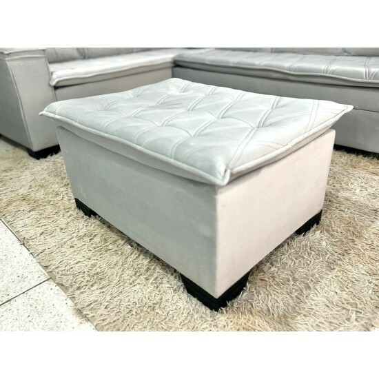 Sof� Canto 5 lugares com Puff Alemanha Veludo Cinza A38
