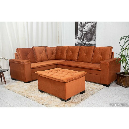 Sof� Canto 5 lugares com Puff Alemanha Veludo Terracota A33