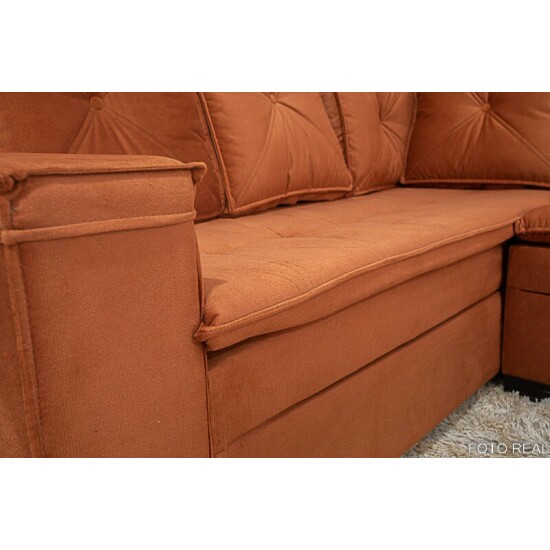 Sof� Canto 5 lugares com Puff Alemanha Veludo Terracota A33