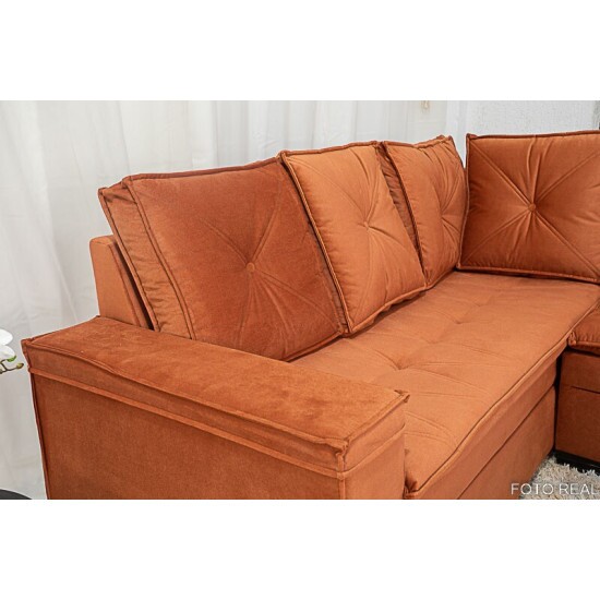 Sof� Canto 5 lugares com Puff Alemanha Veludo Terracota A33