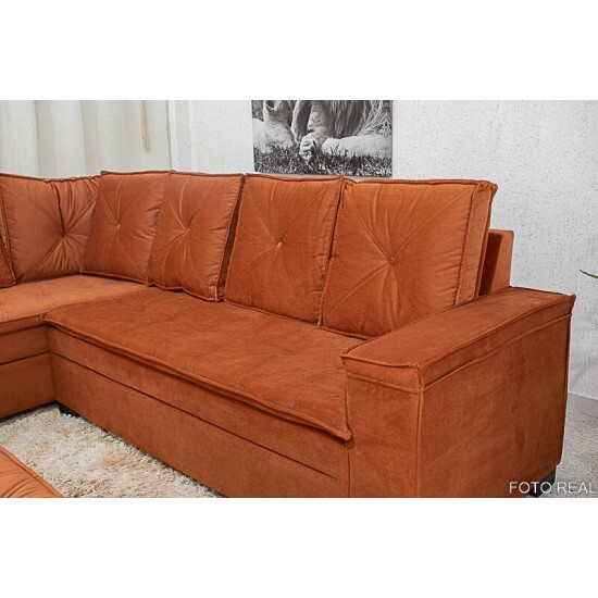 Sof� Canto 5 lugares com Puff Alemanha Veludo Terracota A33